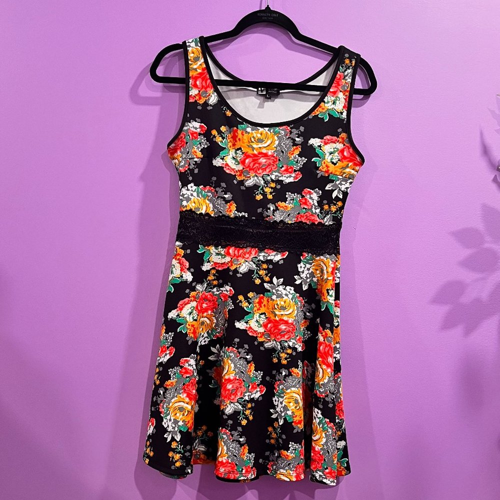 Vibe Sportswear Fit & Flare Floral lace midsection dress